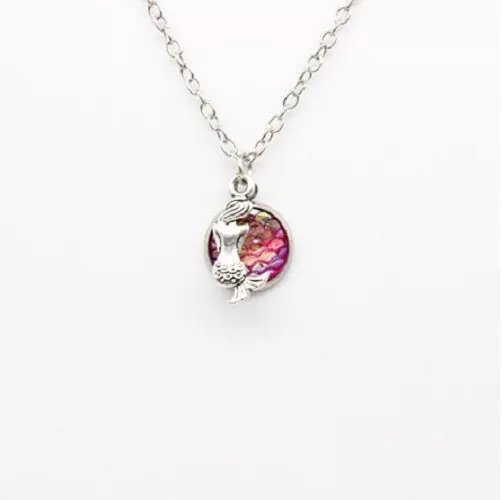 Kette Mädchen Anhänger Meerjungfrau Geschenk  Farbe:silber/ pink  H070