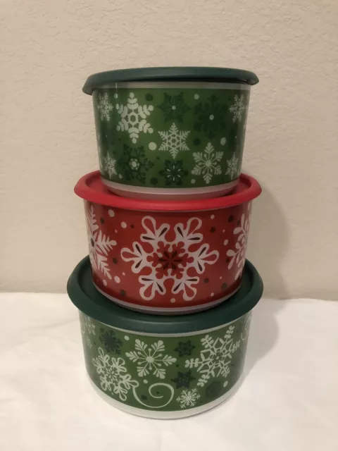 Tupperware SNOWFALL SWEETIES CHRISTMAS HOLIDAY STACKING CANISTERS ~ 3 Pc ~  NEW!
