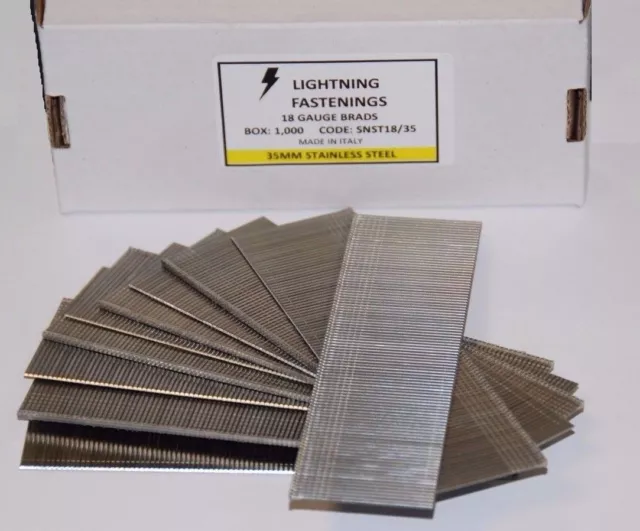 18 Gauge Stainless Steel Brads Finish Nails 20, 25, 30, 35 ,40& 50mm Box of 1000