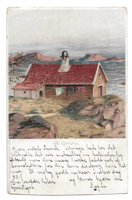 Postcard Norway Fra Karmöen Karmøy ? house by sea undivided back posted 1901