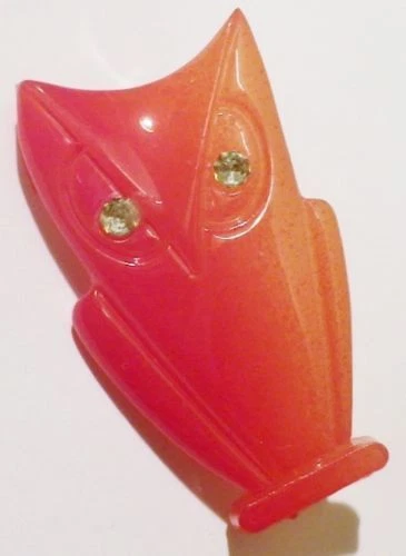 Broche Fantaisie Hibou Résine Vintage - Yeux Strass Gris Porte-bonheur 4304 - Occasion