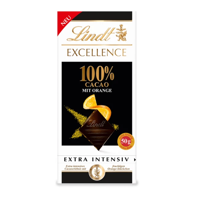 Lindt Excellence 100 Prozent Cacao Con Arancione Feinherbe Schokolade 50g