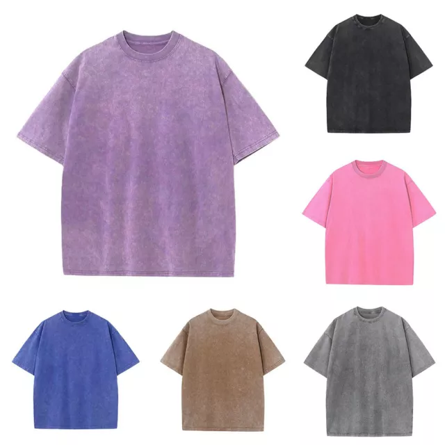 T-Shirt Unisex Top In Cotone T-Shirt Abbigliamento Da Uomo Lavaggio Acido T- ^