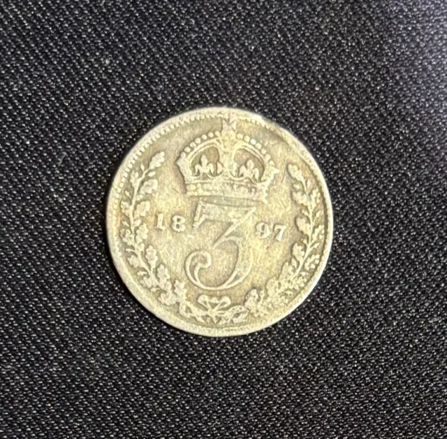 1897 UK Silver 3 Pence Average Circulated Condition & Highly Collectible!