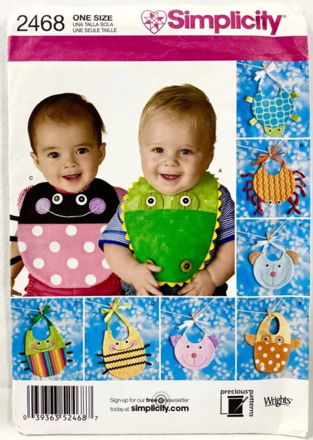 2010 Simplicity Sewing Pattern 2468 Baby Animal Bibs 8 Styles Accessories 12279
