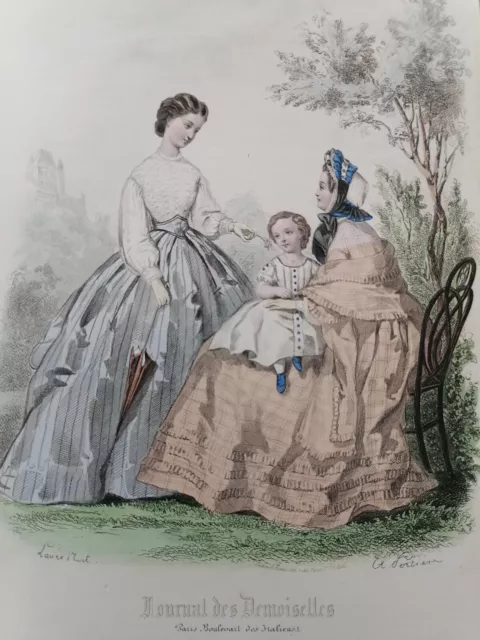 Gravure de mode journal des demoiselles juin 1863 Toilette de promenade
