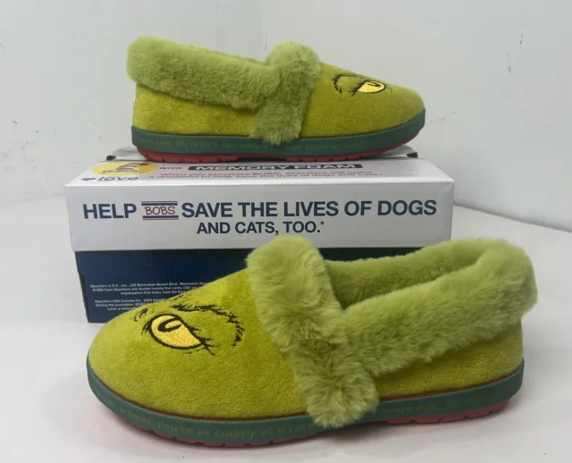 BOBS from Skechers Dr. Seuss Cozy Ginchmas “Grinch” Green Slippers - 7.5