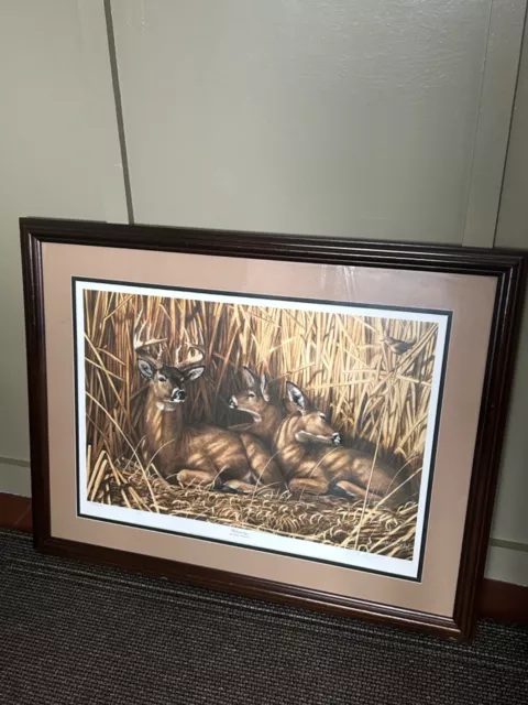 HIDEAWAY FRAMED Matted Print Deer Wildlife Cabin Life Signed Stephen Hamrick