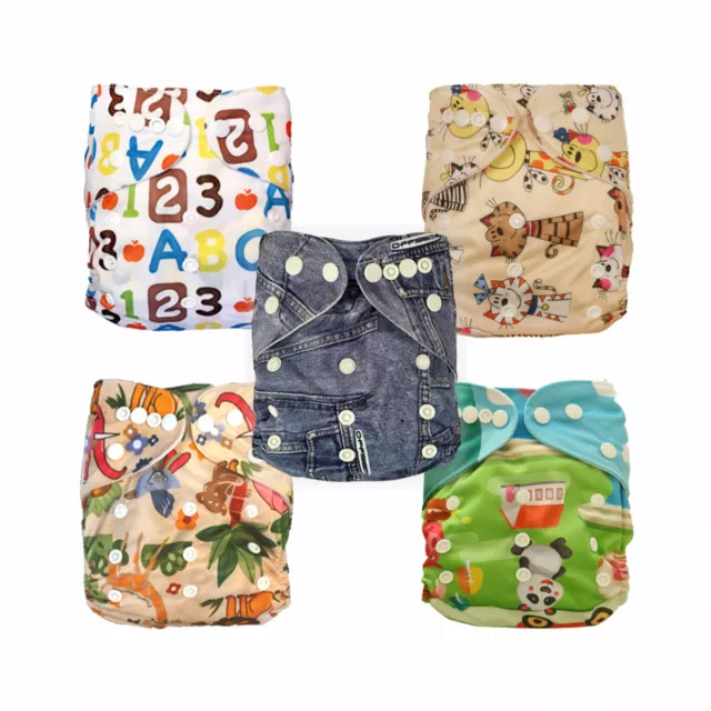 5 x Boys Girls Unisex Prints Baby Cloth Nappies - My Little Ripple