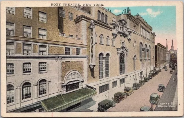 New York City Linen Postcard ROXY THEATRE Building / Street View c1920s Unused