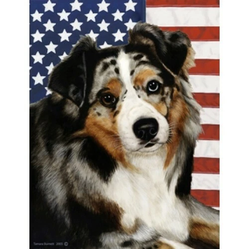 Patriotic (D2) Garden Flag - Blue Merle Australian Shepherd 320591