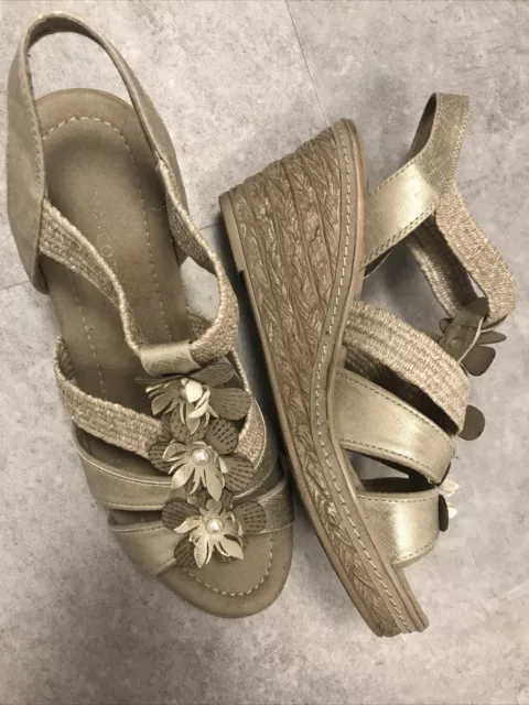 Marco Tozzi Metallic Wedge Sandals Size 7 Vgc