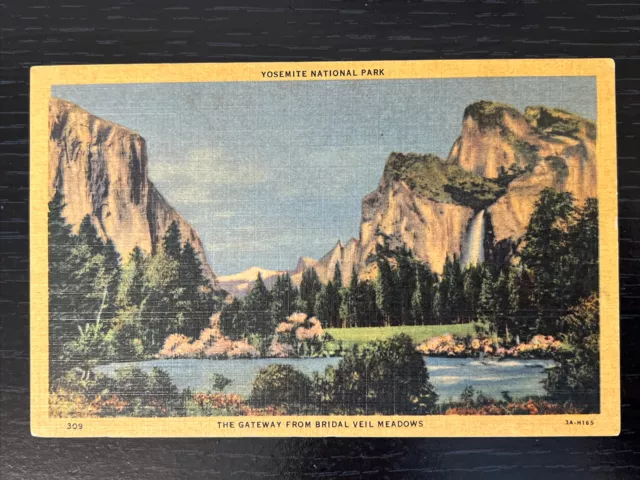 Yosemite National Park Gateway from Bridal Veil Meadows Falls Linen Vintage Card