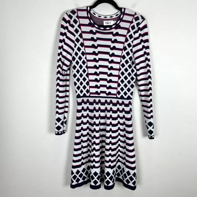 Eliza J Womens Medium Long Sleeve Sweater Dress Geometric Print Fit & Flare