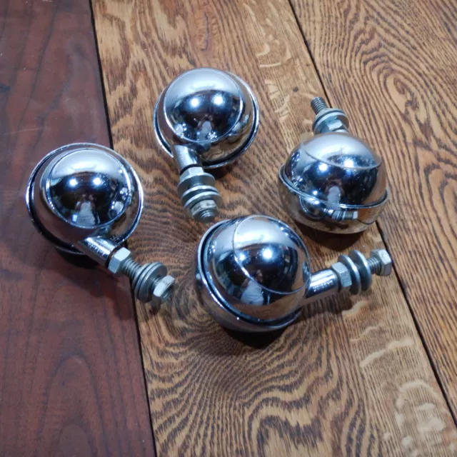 Set of 4 Vintage Bassick Casters Chrome Plated 2-1/2 in Globe Swivel Stem Mount