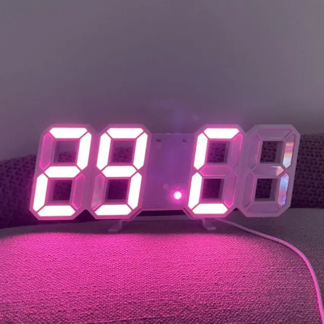 USB LED Digital Table Wall Clock Large 3D Display Alarm Dimmer Brightness 9CE0