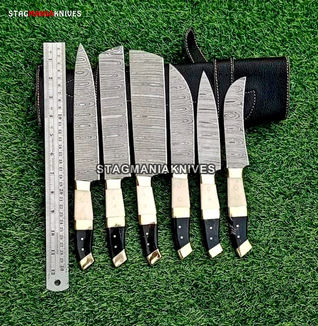 Rare Hand Forged Damascus Steel Full Tang Chef Set Dining Set Kitchen Knife