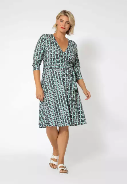 Leota Women's 3/4 Sleeve Perfect Wrap Dress Green Size 1X