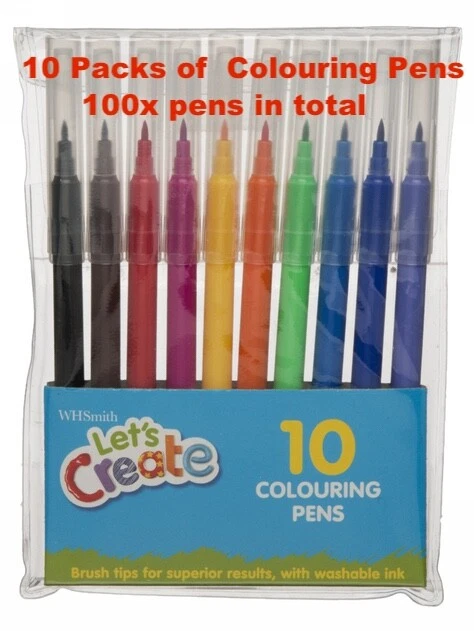 WHSMITH LET'S CREATE Colouring Pens, Multi Ink (10 Packs 100x Pens ...