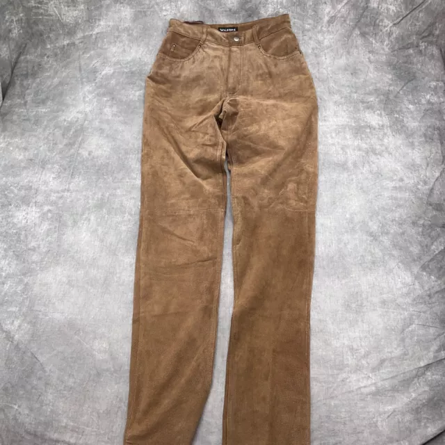 Wilsons Pants Women 10 Brown Suede Leather Lined Unhemmed Straight Leg VTG