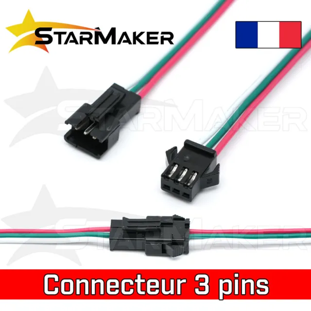 Connecteurs Ruban LED 3 pins Mâle / Femelle pour strip WS2812B WS2811