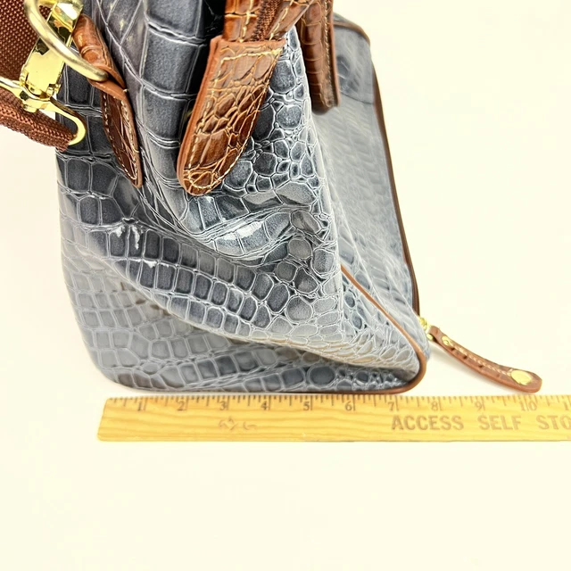 Samantha Brown Croc Embossed Blue/Gray Weekend Shoulder Tote Bag Luggage PVC 15