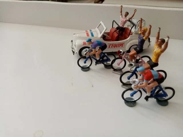 Coureurs cyclistes Norev et une voiture
