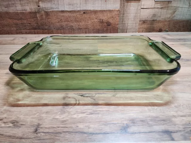 Vintage Anchor Hocking Forest Green 8" x 11" 2 Qt Lasagna Casserole Baking Dish