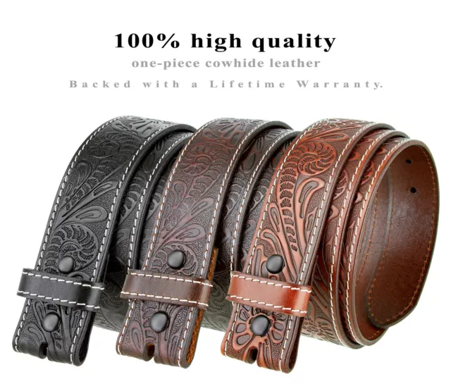 Western Floral Engraved Tooled Genuine Full Grain Leather Belt Strap 1-1/2" Wide