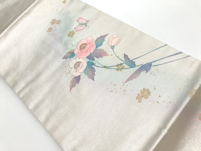 40348# Japanese Kimono / Vintage Nagoya Obi / Embroidery / Peony & Butterfly