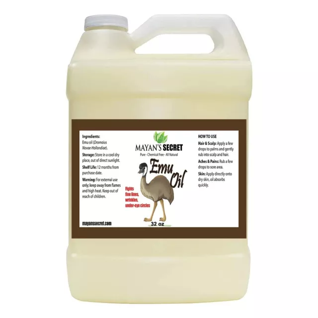 Emu oil 100 Pure organic australian 6 X refined  32 oz hair skin pain