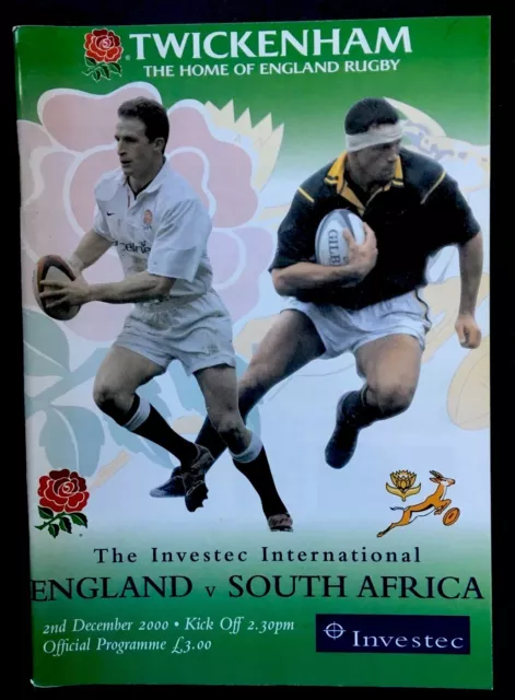 ENGLAND v SOUTH AFRICA 2000 RUGBY PROGRAMME, Springboks Rugby, Twickenham