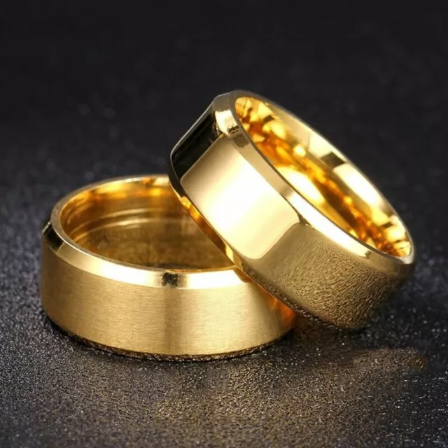 8MM Stainless Steel Ring Men Women Wedding Engagement Black Gold Band Size 6-12
