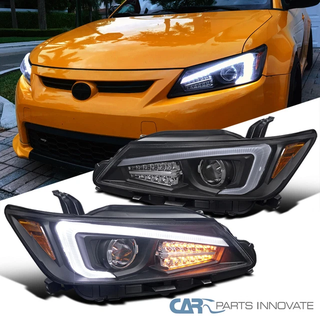 Fit 11-13 Scion tC Black Projector Headlights Lamps w/ LED Signal Strip Bar Tube
