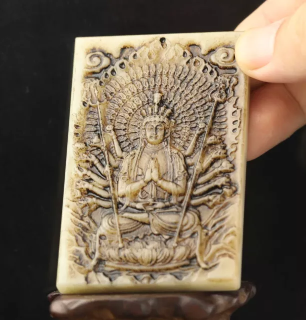 China old natural hetian jade hand-carved statue buddha guanyin pendant 3 inch