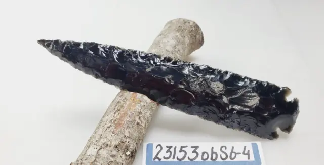 6.7" Obsidian Spearhead - Lance Head - Drill Point Hand Knapped "Dragon Glass"