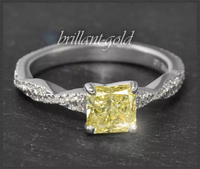 Diamant Ring, 1,54ct Brillanten, gelber 1,10ct Vivid Yellow Solitär, 750 Gold