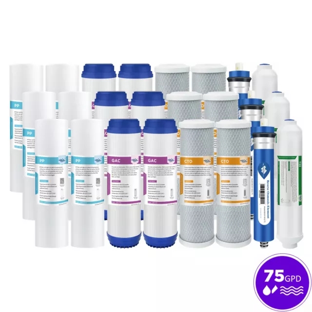 5 Stage 75 GPD Reverse Osmosis System RO Water Filter Replacement Cartridges Set