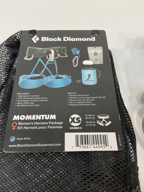 Black Diamond Women's Momentum Package Harness Belay Carabiner Chalk and Bag XS 3