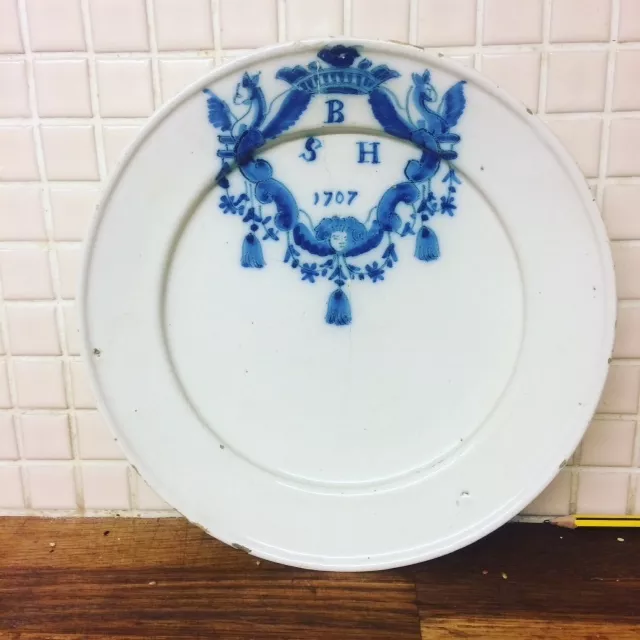 Rare Dutch Delft Dated Dish Delftware Tinglazed Tinglaze Maiolica Faience 17Th C
