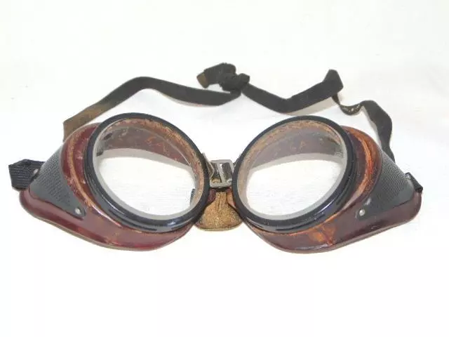 Antique Leather Clear Glass CAR or MOTORCYCLE Eye GOGGLES, Mesh Guards UAL