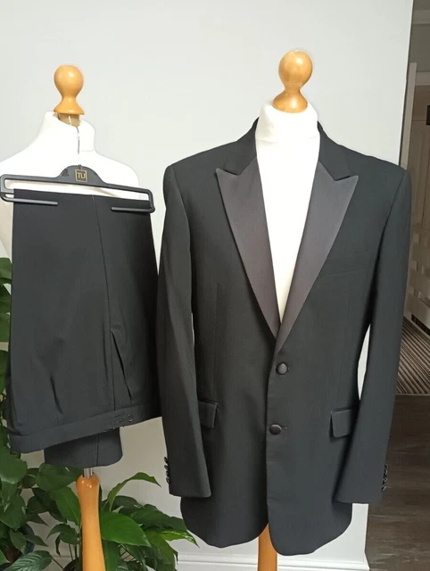 MOSS BROS Tuta da cena smoking 40L W36 L31 immacolato stretch tux abbigliamento da sera