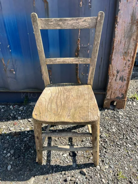 Antique Vintage Handmade Wooden Child's Chair Straight Legs