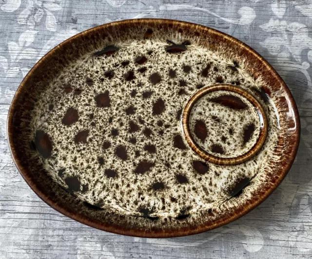 Vintage Fosters Pottery Cornwall Brown Honeycomb Snack Plate with Cup Indent