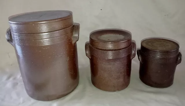 Lot de 3 Anciens pots à graisse en grès - Céramique - Terre cuite 