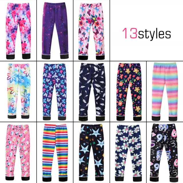 Pantaloni Pantaloni Termici Bambini Ragazze Caldi Inverno Spessi Pile Foderati Pantaloni Termici Floreali 3