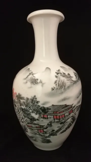 15 3/8" Large CHINESE Hand Painted Porcelain Colourful Signed Vase