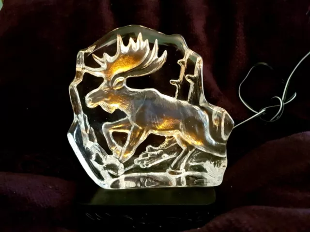 Carved Moose Illuminated Etched Carved Glass Moose LED lights on Base 3