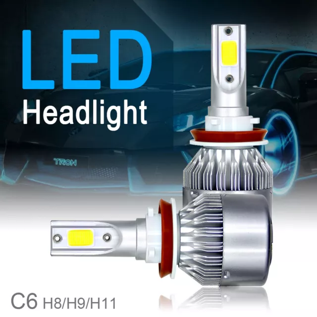 2Pcs H8/H9/H11 C6 10800LM 6000K 120W COB LED Car Headlight Kit Hi/Lo Light Bulbs