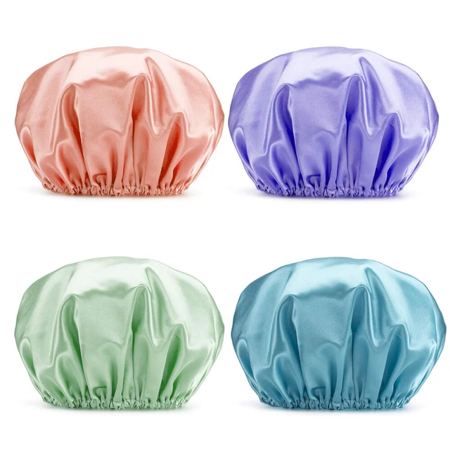 4 PIEZAS Gorra de ducha satinada impermeable sombrero de baño red para salón spa